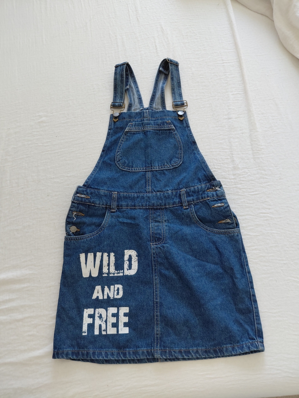 Denim Blue 'Wild and Free' Kids Overall Skirt